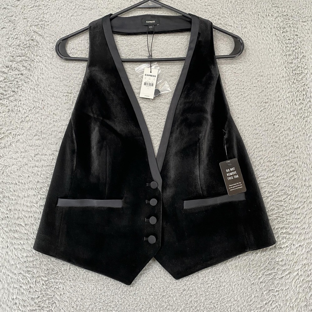 Express Black Velvet Vest with Satin Trim